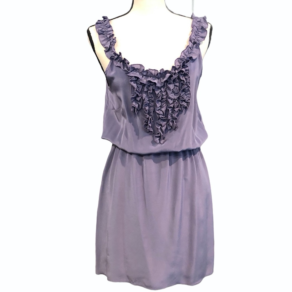 AMANDA UPRICHARD LAVENDER SILK SCOOP NECK RUFFLED FRONT TANK DRESS SIZE M